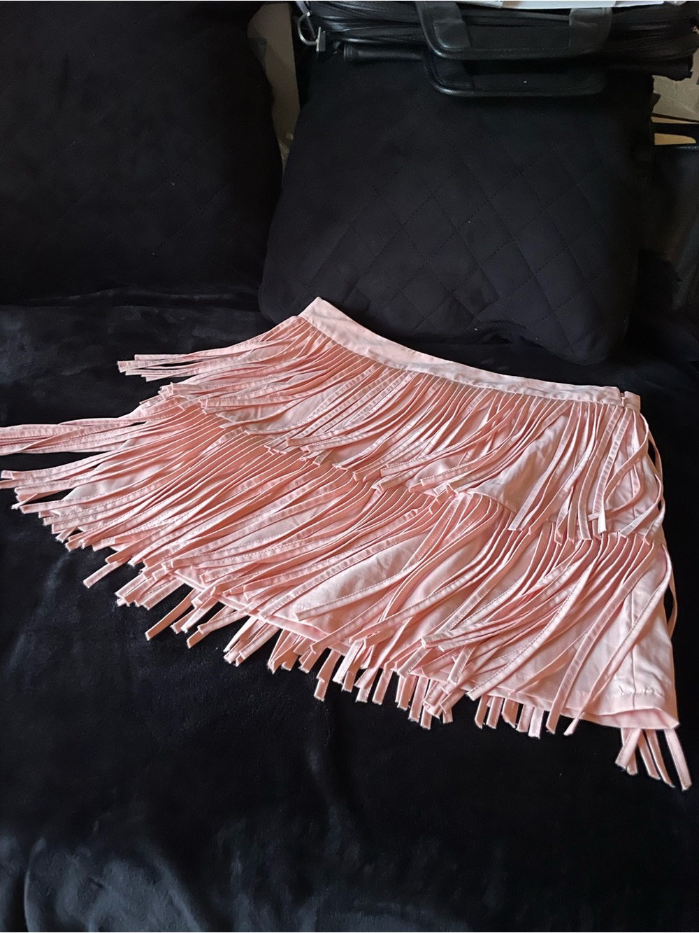 Valentine Fringe Mini Skirt in Blush Pink